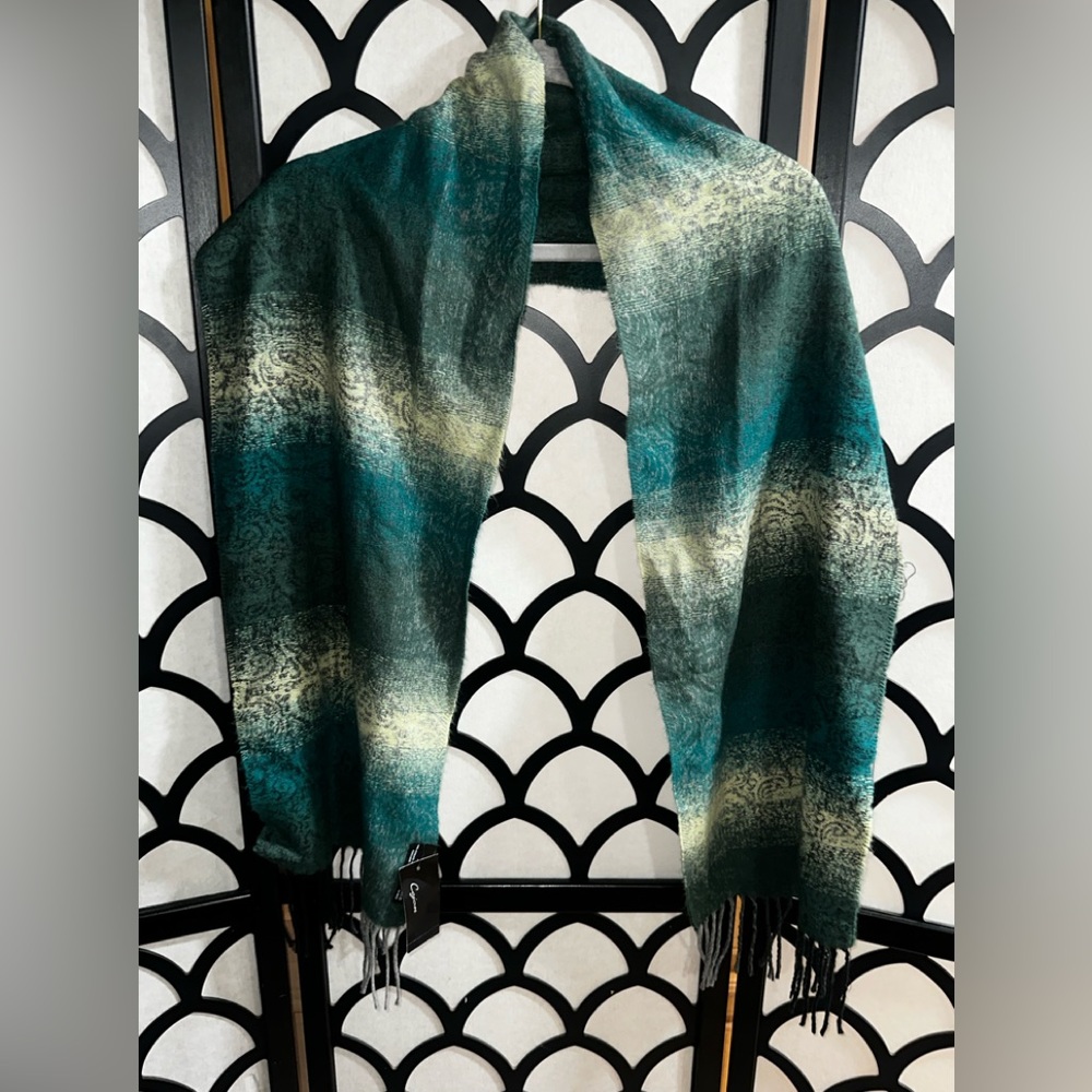 Cejon Plaid Fringe Italian Scarf Green One Size